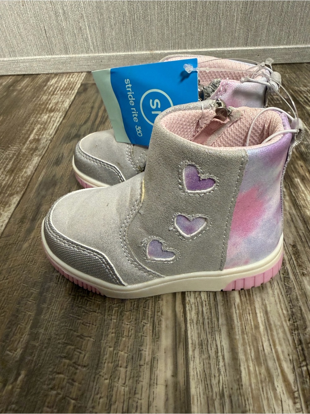 Stride Rite Girls' Silver Ankle Boots with Pastel Purple & Pink Accents Size 5 - Picture 9 of 16